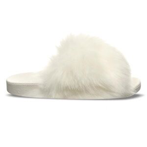 BNIB BearPaw Women's Lucinda Sandals White Fuzzy Slide Sandals